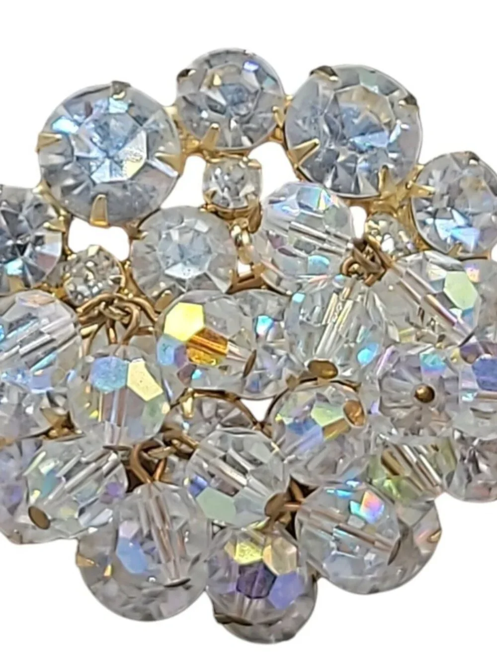 Vintage Juliana Brooch D&E Cha Cha Brooch AB Rhinestone Dangling Beads Gold Tone